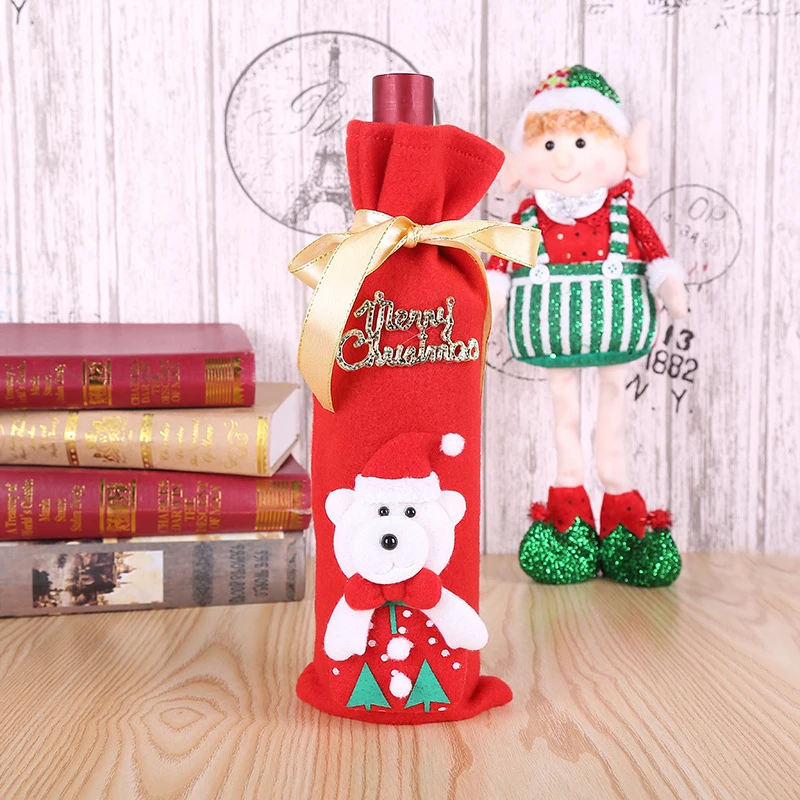 Рождественская бутылка вина декоративные покрытия набор Снеговик Санта Клаус Лось Медведь Бутылка сумка новогодние вечерние обеденные столики украшения 4 стиля