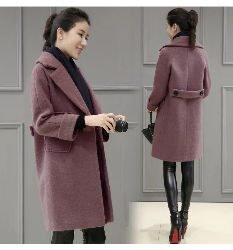 Новая мода осень-зима Для женщин Шерстяное пальто Высокое качество Свободные имитация кашемира Верхняя одежда плюс Размеры S-XXL пальто A108