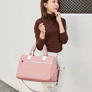 

LJL-Pink Women Sport Bags For Gym Duffel Luggage Shouder Bag Sport Fitness Bag Yoga Waterproof Large Gym Bags With Shoe Compar