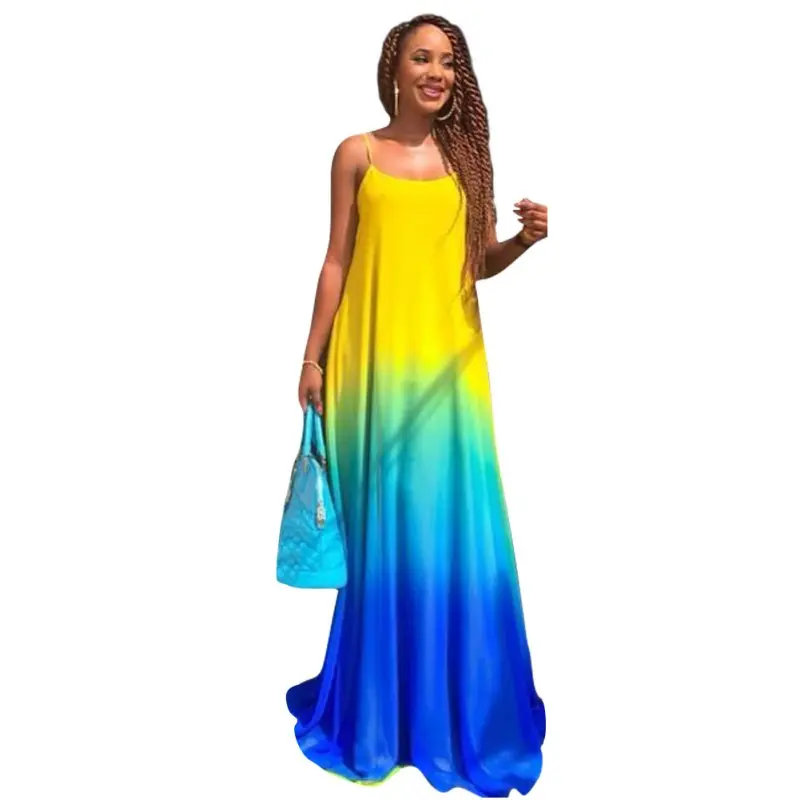 

Bohemian Long Dress Women Sexy Summer Evening Party Beach Spaghetti Strap Chiffon Maxi Dress