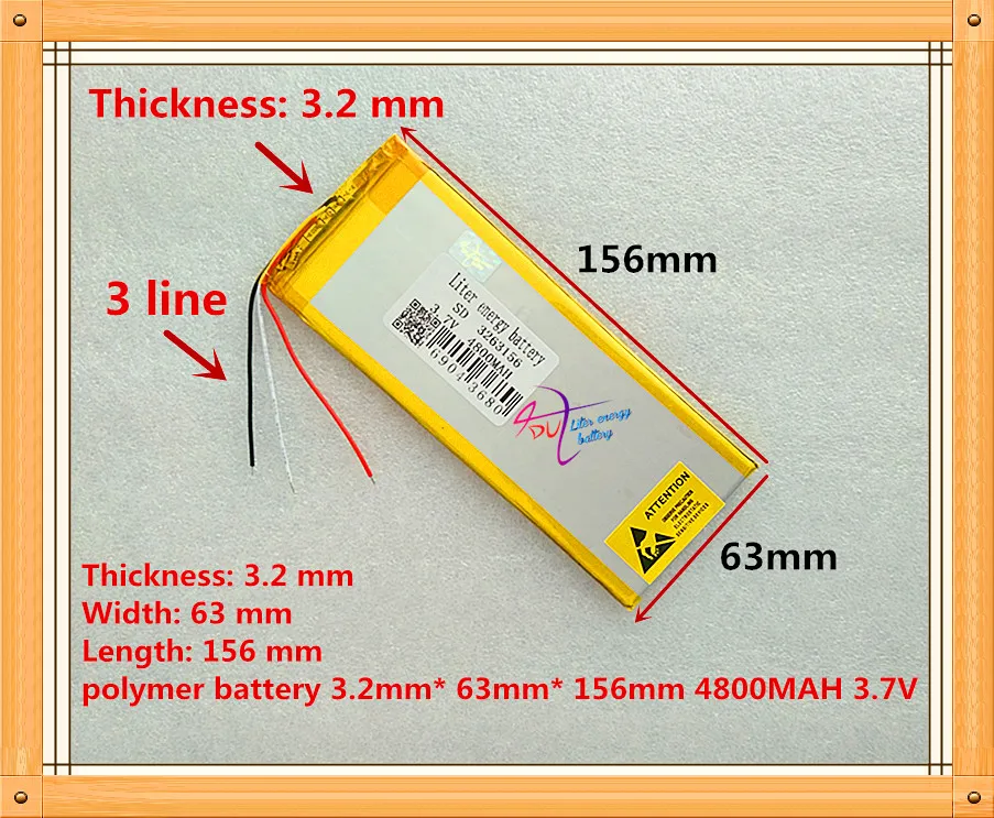 3,7 V батарейка таблетка 3263156 4800MAH 3 линия полимерный литий-ионный/литий-ионный аккумулятор для планшетных ПК батареи