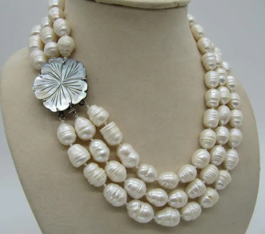 Details about   new design 9-11MM nature south sea white baroque pearl necklace 18inch 925silver
