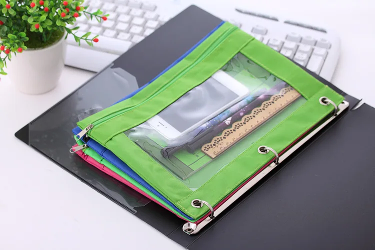 500pcs 3 Ring Binder Zipper Pencil Pouch with Clear Window Sundries