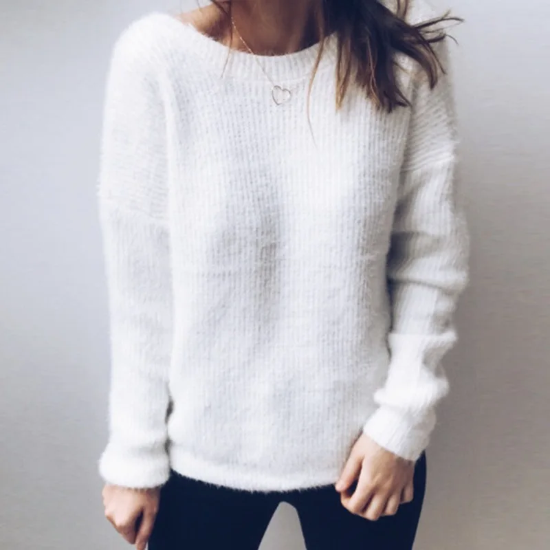 

Sexy Women Winter Knitted Sweater Off Shoulder V Neck Sweaters Women Autumn Long Sleeve Pullover