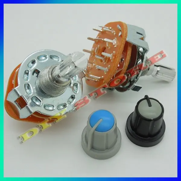 50 Pcs/lot 3 Pole 4 Position potentiometer with knobs Band New Rotary