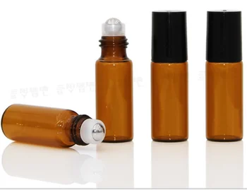

5ml Empty Amber Glass Essential oil Roll On Bottle Vials withroller ball for perfume aromatherapy / by dhl 1000pcs