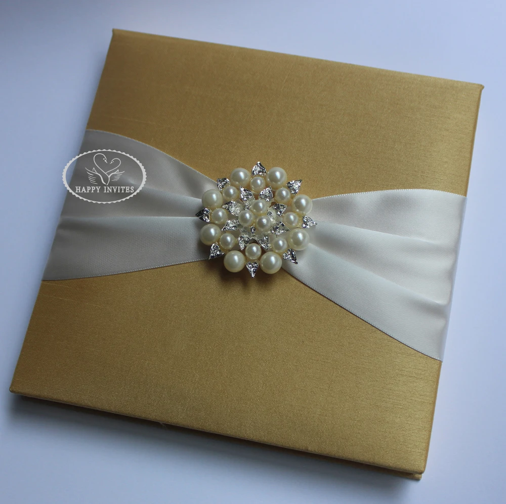 HI2019-18 Hot Sale Champagne Silk Box with Brooch   More Colors Available