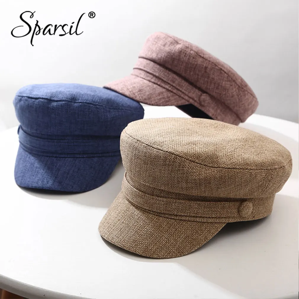 

Sparsil Unisex Autumn Newsboy Cotton Linen British Style Beret Solid Color Women Men All Match Octagonal Hat Solid Visor Caps