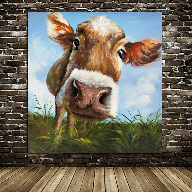 

Hand Painted Canvas Oil Paintings Abstract Animal Oil Painting Handpainted Modern Cartoon Home Wall Art Large Funny Cow Pictures