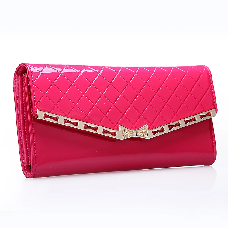 100% genuine leather women handbags clutch bags women wallet natural skin purse rose red color ...