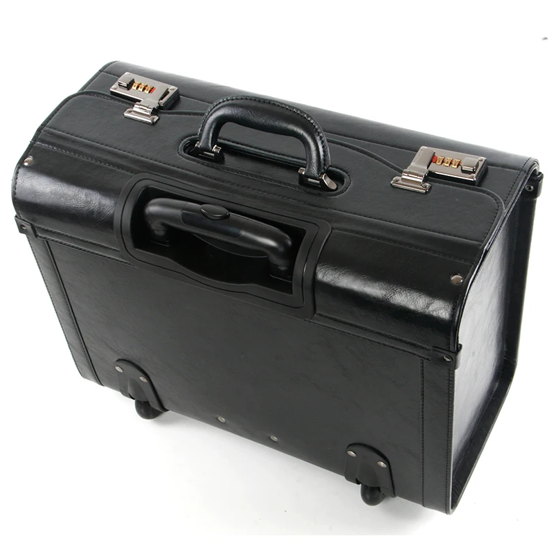 19 inch PVC Retro Leather pilot Rolling Luggage Cabin Airline stewardess Travel bag Men&Women Business Trolley Suitcase spinner luggage