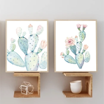 

Nordic Art Print Pastel Watercolor Cactus Canvas Painting Poster Botanical Wall Art Pictures For Living Room Home Decor No Frame