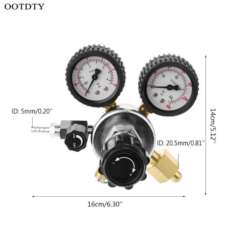 OOTDTY CO2 Регулятор бочонка регулятор подачи пива с предохранительным клапаном для газа 0-3000PSI(двойной датчик) редуктор углекислого газа