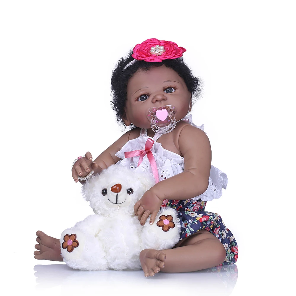 

57cm Reborn Doll black skin Soft Silicone Reborn Baby Dolls Vinyl Toys Baby Boys Girls Doll Gift Kid Birthday Christmas Gift