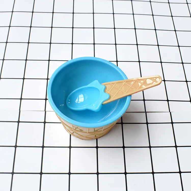 Подвески для мороженого Ложка пушистый Slime контейнер коробка Кулинария для детей игрушки Лизун глины DIY Kit Аксессуары - Цвет: Blue Bowl