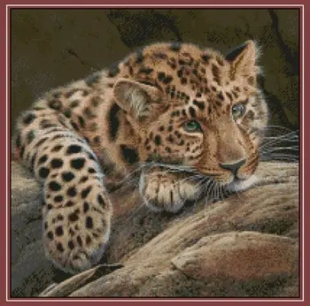 

Top Quality 14CT Counted Unprinted Cross Stitch Kits Set Needlework For Embroidery Decor Arts Handmade The stone Leopard Animal