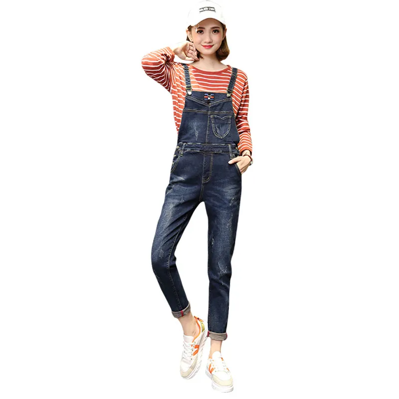 

New Women Rompers and Jumpsuits for Autumn Ladies Casual Sleeveless Blue Scratch Denim Overall Jumpsuit