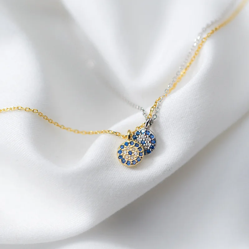 

MloveAcc Popular 925 Sterling Silver Round Blue Crystal Lucky Blue Eyes Women Pendant Necklaces Authentic Silver Jewelry