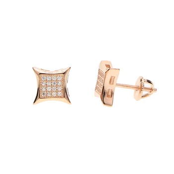 

2018 hip hop bling sparking boy jewelry gold black color kite square shape micro pave cz screwback earrings