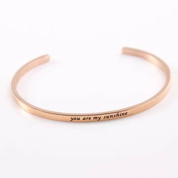 

You Are My Sunshine Stainless Steel Bar Bangle Engraved Positive Inspirational Quote Cuff Bracelet for Women (ROSE GOLD)
