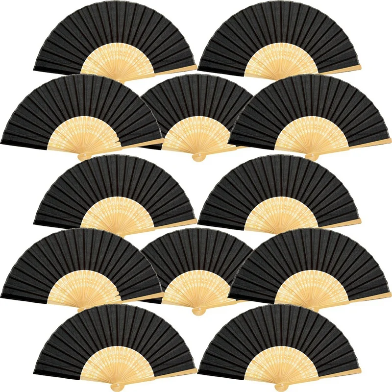

12 Pack Handheld Fan Silk Bamboo Folding Fan Handheld Folding Fan For Church Wedding Gift Party Diy Decoration
