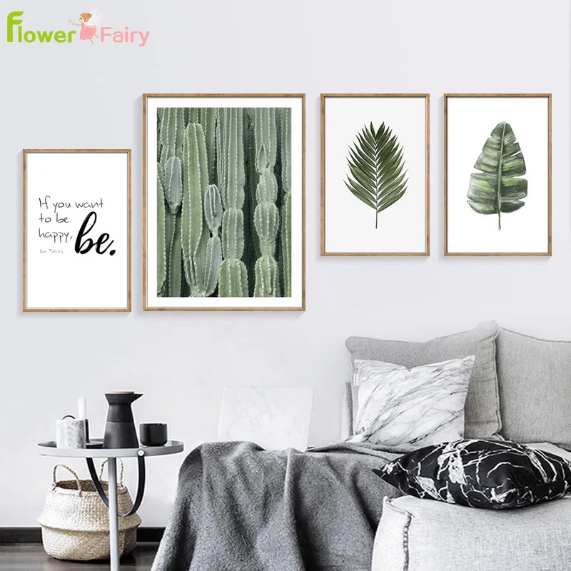 

Modern Cactus Leaves Green Plants Wall Art Canvas Painting Nordic Poster Wall Pictures For Living Room Art Home Decor Unframed