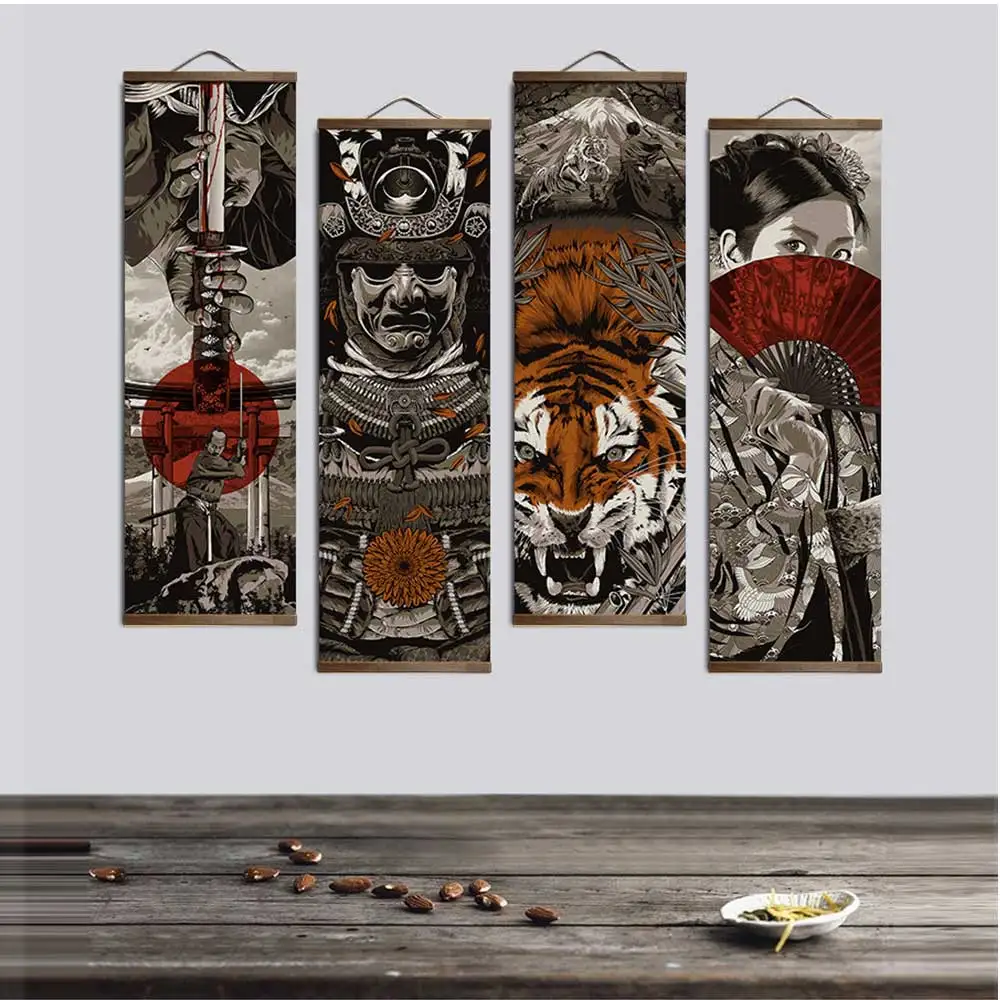 

Japanese Ukiyoe canvas poster wall pictures vintage living room decoration painting wall with solid wood hanging scroll frame