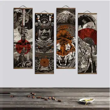 

Japanese Ukiyoe canvas poster wall pictures vintage living room decoration painting wall with solid wood hanging scroll frame