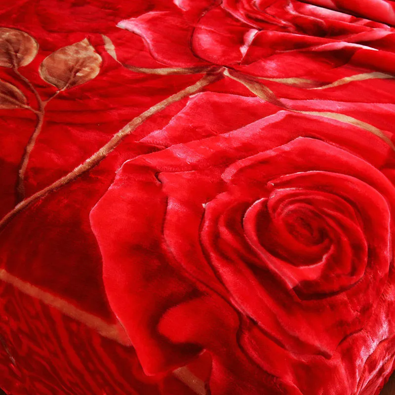 Новое супер мягкое одеяло цвета Рашель большой размер цветок Роза печати двойной постельные принадлежности Красный Свадьба/Бытовая двуспальная кровать односпальная кровать