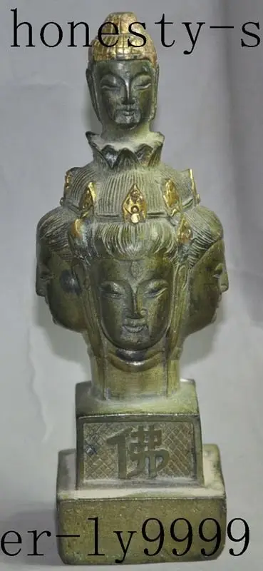 

christmas chinese bronze gilt 4 Surface GuanYin Bodhisattva god statue Seal Stamp signet halloween