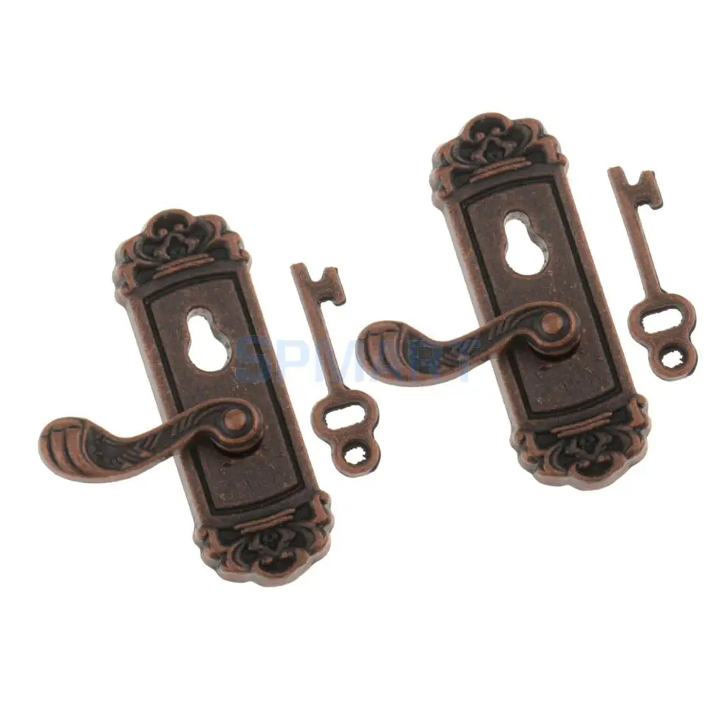 2 Pieces 1/12 Dollhouse Miniature Vintage Door Locks Keys - Right Handle