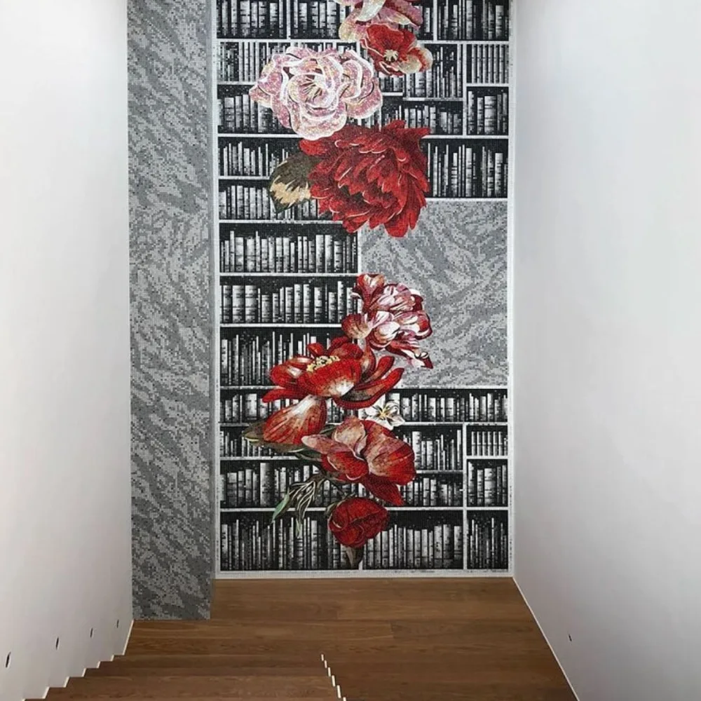 مصنوعة من الآلاف من بلاط الموزاييك جدار مكتبات