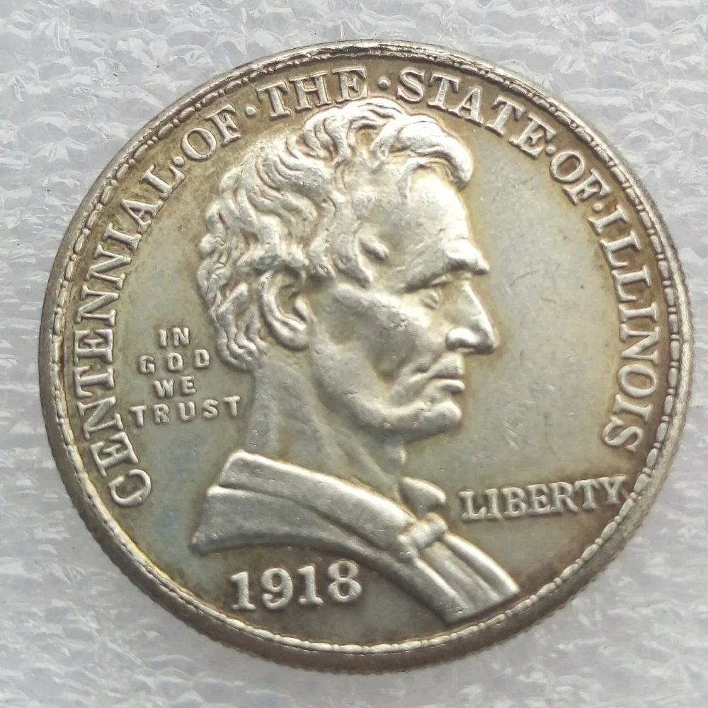 Baratos Plata 90% 1918 Lincoln Illinois monedas de medio dólar copia