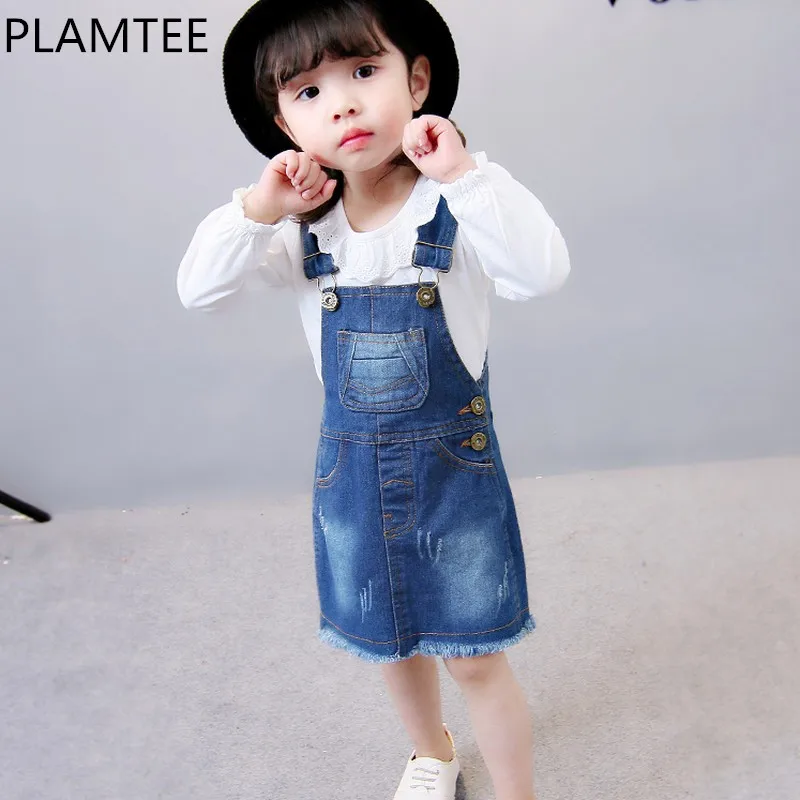 

PLAMTEE Strap Dresses Jeans Short Dress Little Girls 2018 New Design Popular Batton Denim Pants Casual Active Child Clothing
