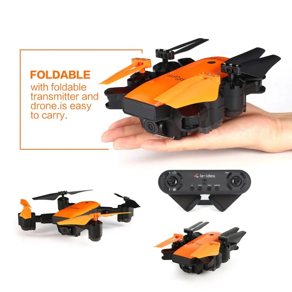 Le-idea IDEA7 2,4G Cámara RC Drone Quadcopter plegable con 720 P gran angular Wifi GPS altura de retención una tecla sin cabeza