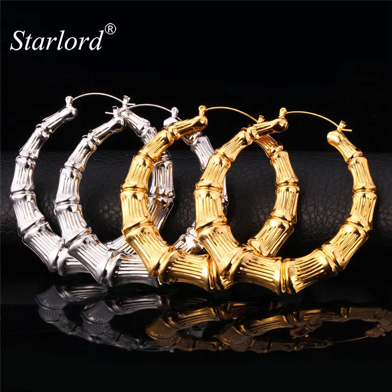 

Fashion Big Bamboo Earrings Yellow Gold Color For Women Chic Statement Jewelry Grain Basket Ball Wives Hoop Earrings E664