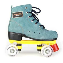 Roller Skates Blue Genuine Leather With Led Lighting Wheels Double Line Skates Adult 4 Wheels Two line Roller Skating Shoes