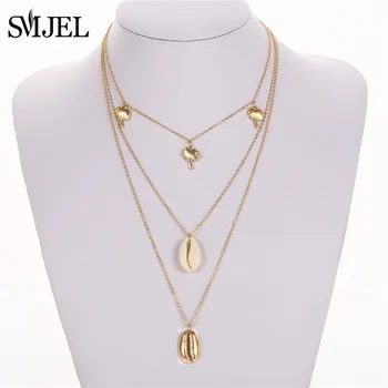 

SMJEL Natural Summer Beach Shell Multi-Layer Necklaces Choker Simple Bohemian Seashell Necklace Jewelry for Women Girls Gift