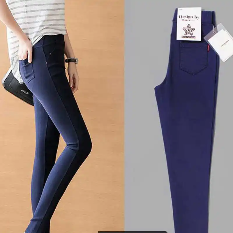 office lady OL pant solid navy black pocket skinny cotton blended pants for women elastic fitted ankle pencil leggings tiktok leggings Leggings