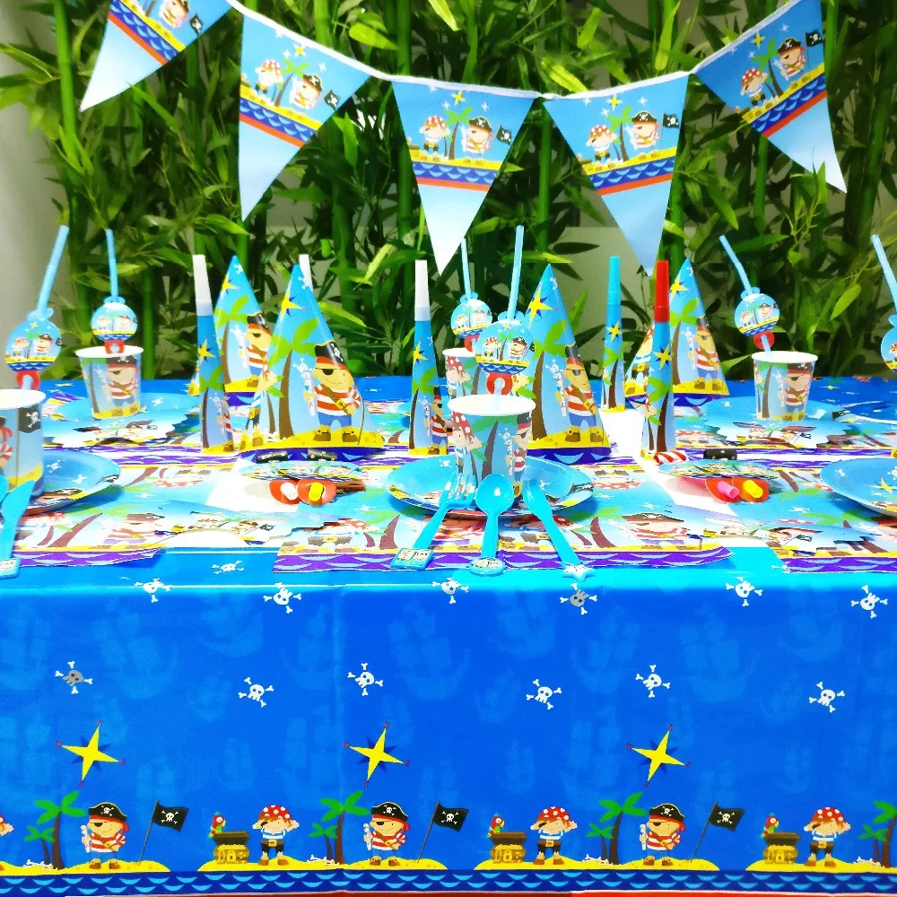 

6-10 people Baby Pirate Kids Birthday Party Decoration Party Supplies Baby Shower Wedding Pack Event Supplies Cups Plates Forks