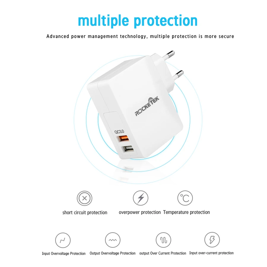 Rocketek USB Quick Charge 2 устройства 3,0 Быстрая зарядка для мобильных телефонов для iPhone samsung S6 7 huawei и т. Д., QC 2,0 подходит