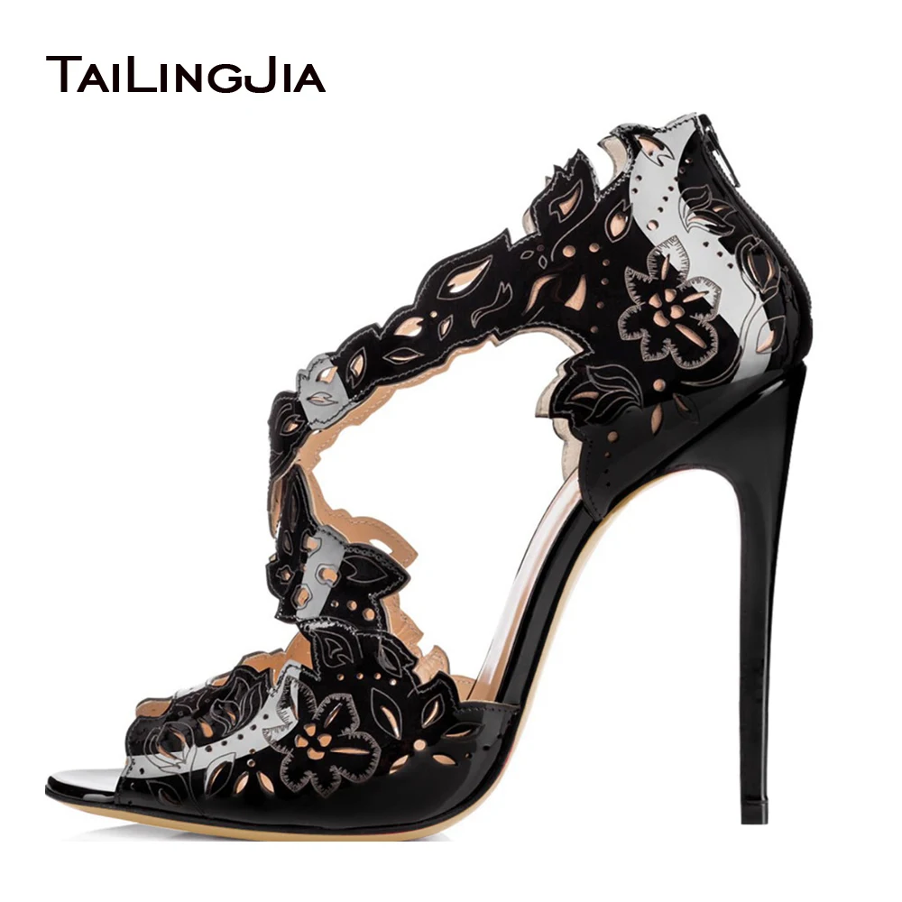 

2017 New High Heels Peep Toe Pumps Office Lady Stiletto Dress High Heel Sandals Cut Outs Handmade Shoes US Size 4-15