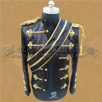 

Michael Jackson Dancing Suit Wedding Sequins Men Blazers Stage Costumes For Male Singers DJ Black Stand Collar Suits Jacket