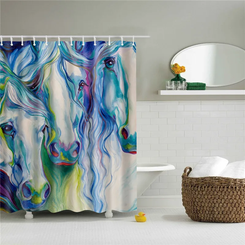 Водонепроницаемый полиэстер ткань занавески для душа набор с крючками животные стиль ванная комната экран для ванной ткань сова, лягушка, лошадь - Цвет: TZ160931