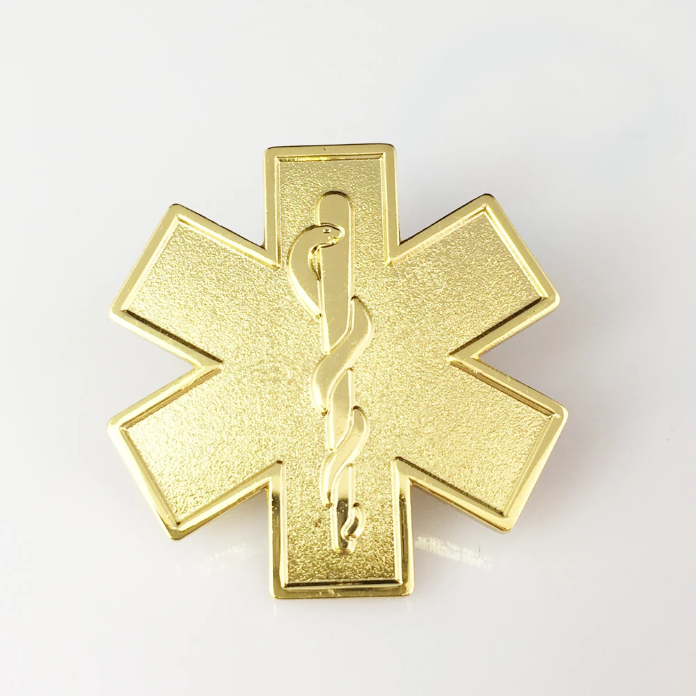 

Gold plating color star of life pin nursing ambulance paramedic+butterfly button(10pcs/lot)