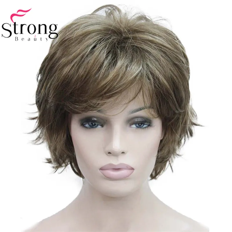 StrongBeauty короткий флип-ап блонд микс полный синтетический парик выбор цвета - Цвет: V6