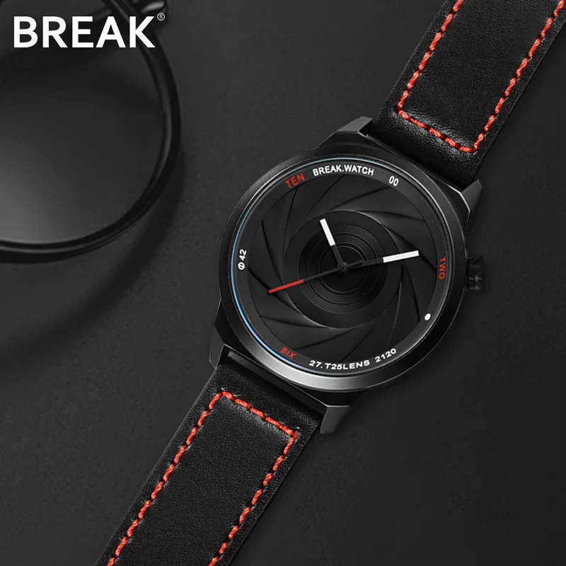 

BREAK Unique Photographer Design Men Women Unisex Watch Sport Simple Quartz Creative Fashion Casual Leather Wristwatches T25