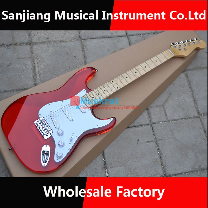 

In stock !Electric guitar ST Red Quartz Free shipping 6 strings guitar give as a present Backpack dial the slice