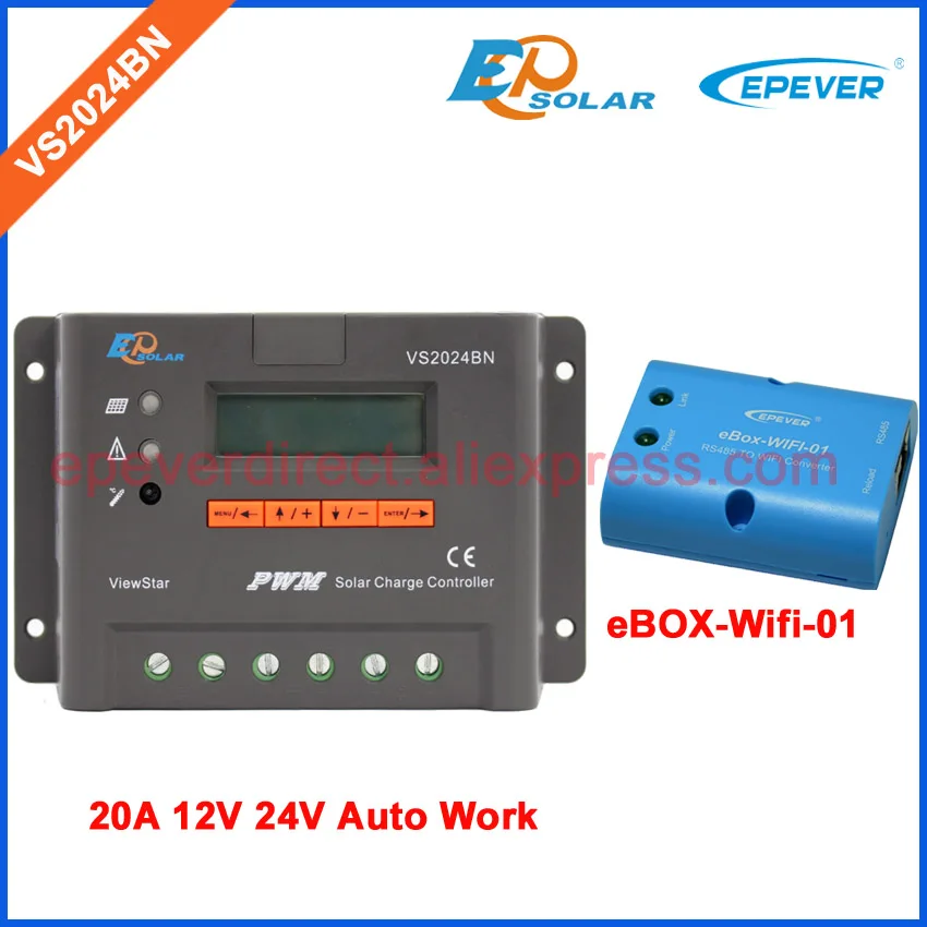 

20A regulator solar panel 12v 24v system use EPEVER PWM controller VS2024BN with wifi BOX eBOX-Wifi-01 20amp