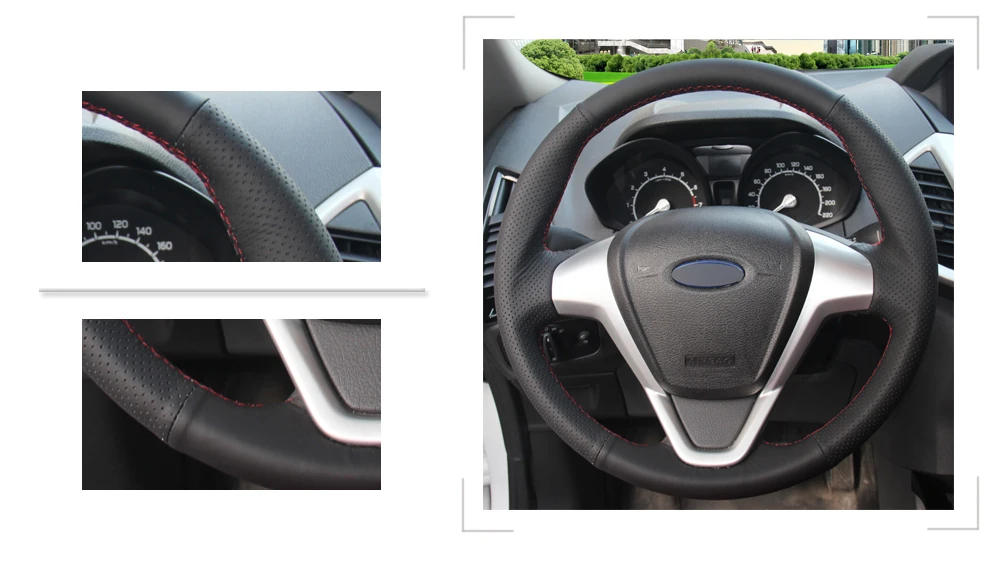 Черный PU искусственная кожа DIY Ручная сшитая крышка рулевого колеса автомобиля для Ford Fiesta 2008-2013 Ecosport 2013